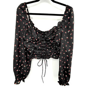 Milkmaid Y2K Whimsigoth Dark Fairy Grunge Lace-Up Festival Cropped Top Women's M